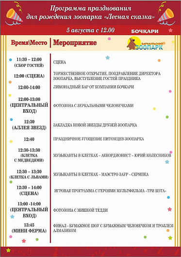 Барнаульский зоопарк «Лесная сказка» приглашает отметить свой День рождения