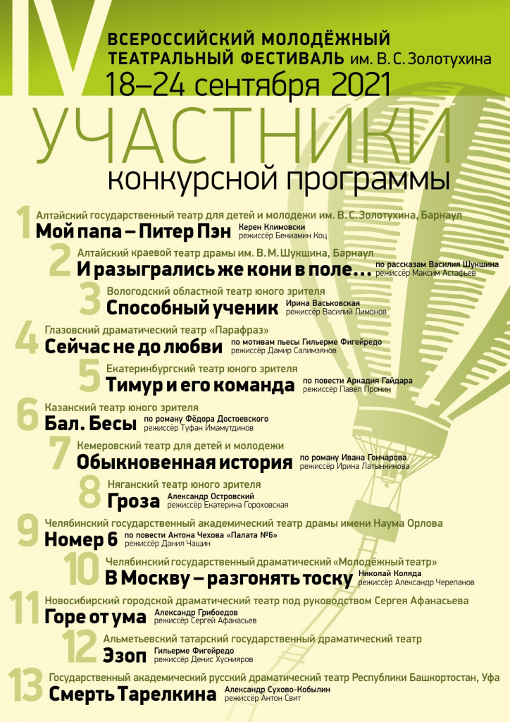Проведение четвертого Всероссийского молодёжного театрального фестиваля им. В.С. Золотухина в Барнауле переносится на 2021 год