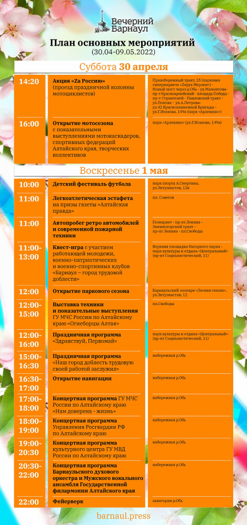 Парад судов, праздник пожарных, автопробег, концерты и салют: как отметят Первомай в Барнауле