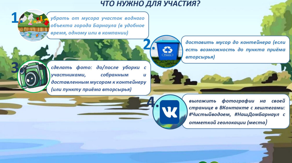 Барнаульцев приглашают поучаствовать в летнем экологическом флешмобе «Чистый водоем» ﻿