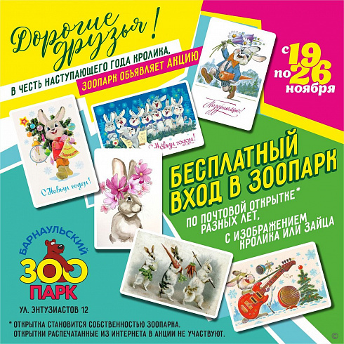 Барнаульцев приглашают посетить зоопарк за почтовую открытку с зайцем