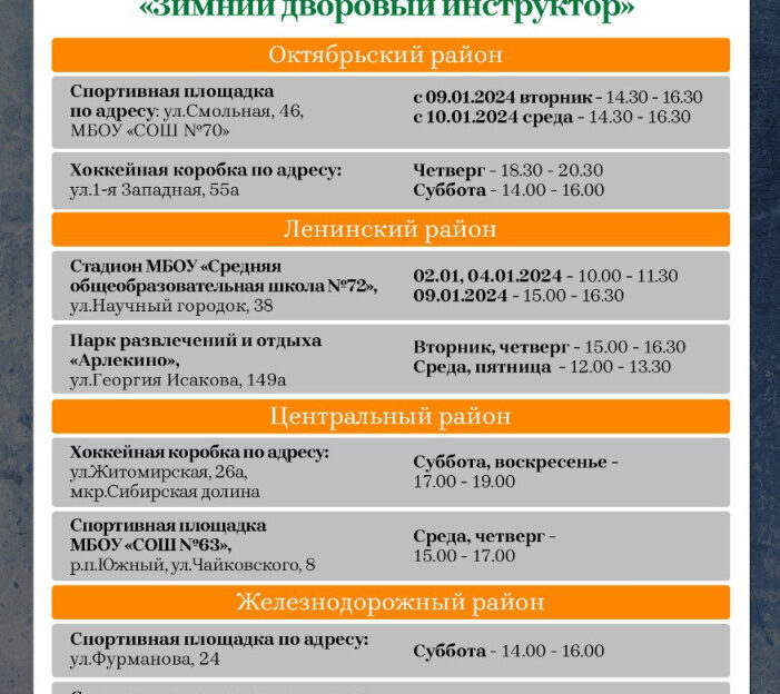 Бесплатные тренировки по проекту «Зимний дворовый инструктор» могут посетить барнаульцы